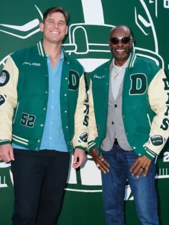Dan Murphy's 52 NFL DANS Green And Cream Wool Leather Varsity Jacket front view
