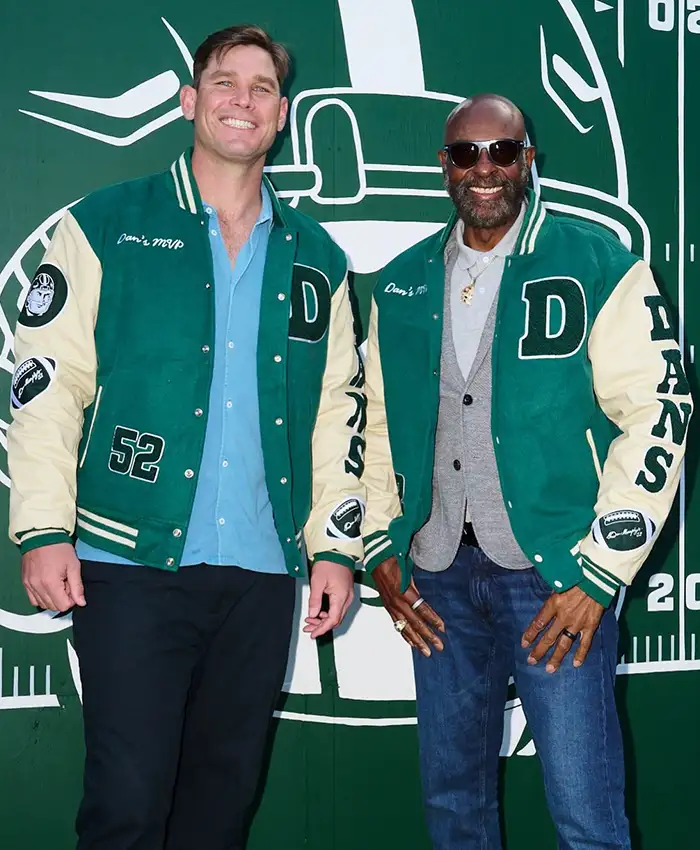 Dan Murphy's 52 NFL DANS Green And Cream Wool Leather Varsity Jacket front view