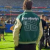 Dan Murphy's 52 NFL Green And Cream Wool Leather DANS Varsity Jacket back view