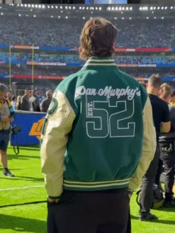 Dan Murphy's 52 NFL Green And Cream Wool Leather DANS Varsity Jacket back view