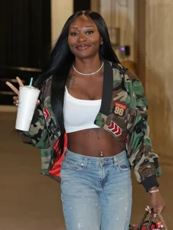 Dana Evans Camo Bomber Cropped Jacket