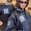 Dancing with the Stars Season 35 Team Tink Maura Higgins and Mark Ballas Black Satin Starter Varsity Jacket front view