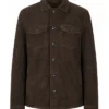 Dark Brown Suede Leather Shirt Jacket