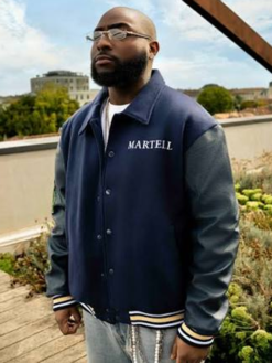 Davido Navy Blue Martell Varsity Jacket