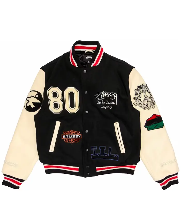 Denim Tears X Stüssy X Our Legacy Patch-Detail letterman Varsity Jacket