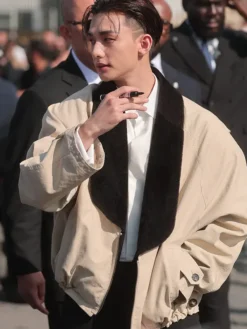 Dior Spring-Summer 2027 Paris Fashion Week Show Stray Kids Hyunjin Cotton Beige Jacket front view