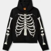 Disney Mickey & Friends Shoe Palace Black Fleece Zip-Up Skeleton Hooded Jacket front view