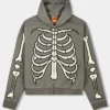 Disney Mickey & Friends Shoe Palace Grey Fleece Zip-Up Skeleton Hooded Jacket front view