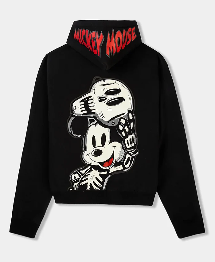 Disney Mickey & Friends Shoe Palace Skeleton Black Fleece Zip-Up Hooded Jacket back view