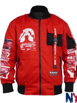 Dogfight Sengoku Edition Anime Techwear Red Cotton Bomber Jacket with Printed Back front view