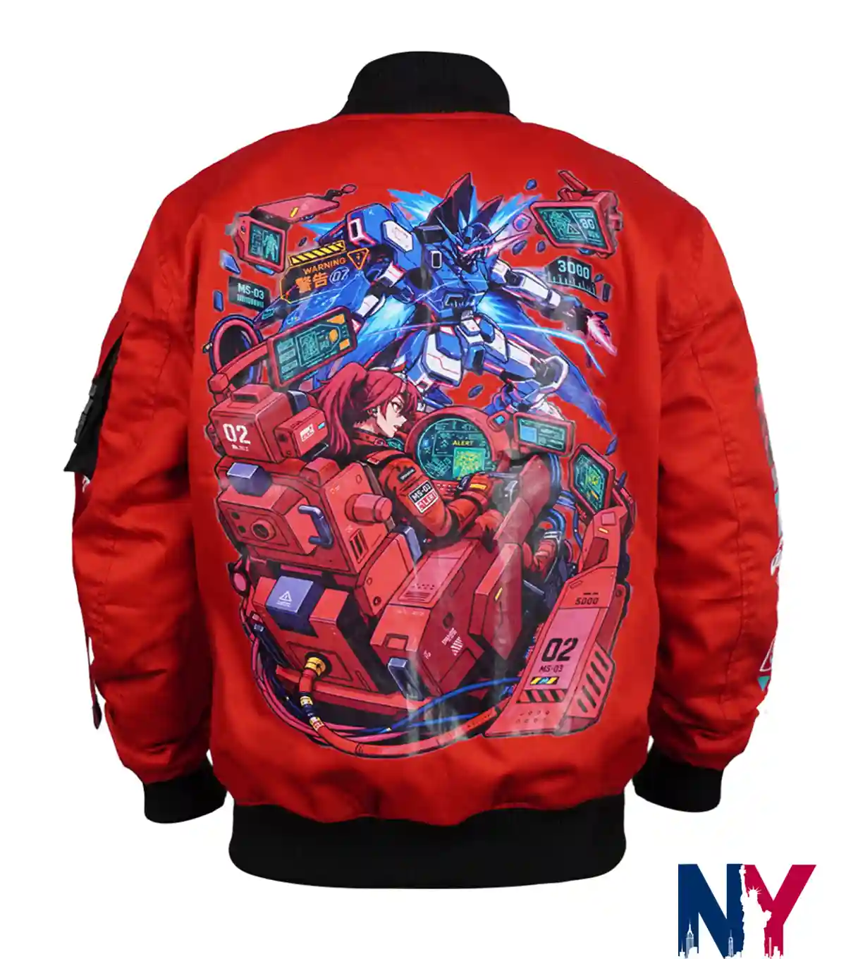 Dogfight Sengoku Edition Anime Techwear Red Cotton Bomber Jacket with Printed Back view