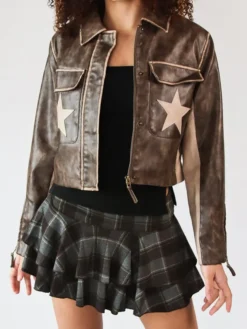 Double Star Brown Moto Jacket By Stoosh