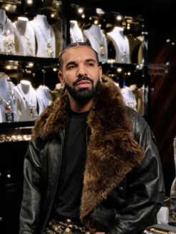 Drake-FOMO-2026-Show-Off-Jewellry-Room-Brown-Shearling-Leather-Jacket