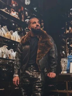 Drake-Show-Off-Jewellry-Room-Shearling-Leather-Jacket