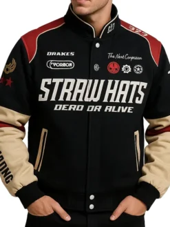 Drip Soul Straw Hat Pirates Monkey D. Luffy One Piece Anime Bomber Cotton Jacket front view