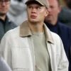 Erling Haaland Manchester City vs Norwich White Corduroy Shearling Collar Jacket front view