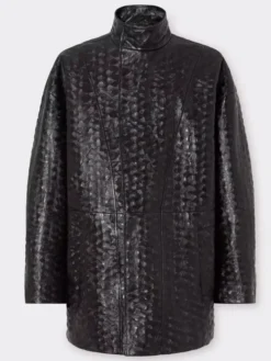 Ferrari Black Leather Crocodile Style Blouson Jacket