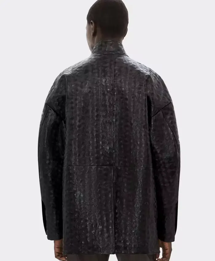 Ferrari Black Leather Crocodile Style Blouson Jacket Back