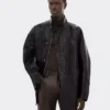 Ferrari Black Leather Crocodile Style Mens Blouson Jacket