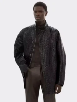Ferrari Black Leather Crocodile Style Mens Blouson Jacket