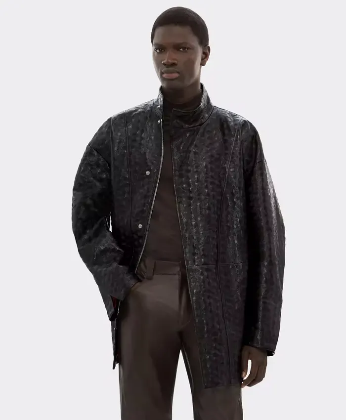 Ferrari Black Leather Crocodile Style Mens Blouson Jacket