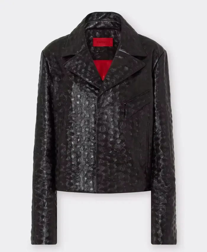Ferrari Crocodile Style Black Leather Blouson Jacket