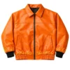 Flame-Style-Skull-Embroidered-Orange-Bomber-Leather-Jacket-For-Sale