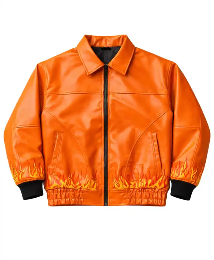Flame-Style-Skull-Embroidered-Orange-Bomber-Leather-Jacket-For-Sale