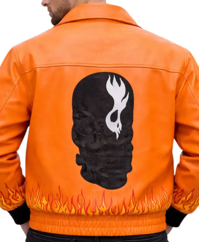 Flame-Style-Skull-Embroidered-Orange-Bomber-Leather-Jacket