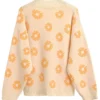 Floral Beige Knit Cardigan Sweater