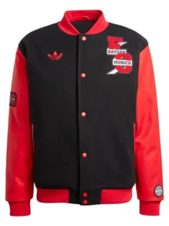 Football Club Bayern Munich 24-25 Adidas Black And Red Varsity Jacket front view