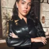 Georgina Ronaldo Gucci Spring Show Milan Fashion Week 2027 Gucci Black Leather Jacket front view