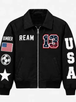 Get Now United States Men's National Soccer Team Black Leather Bomber Jacket