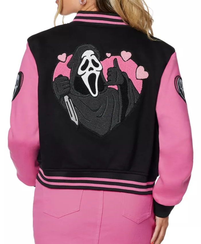 Ghost Face Heart Cropped Varsity Jacket
