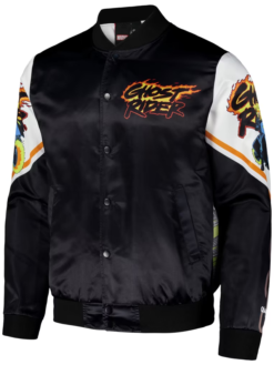 Ghost Rider Chalk Line Fanimation Black And White Full-Snap Satin Varsity Jacket