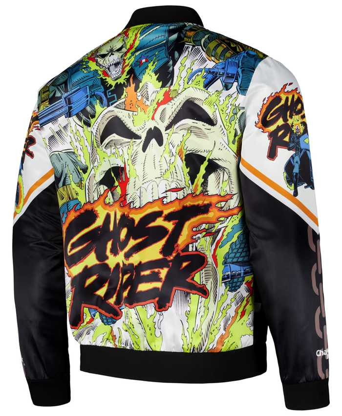 Ghost Rider Chalk Line Fanimation Black Satin Jacket