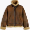 Gigi Hadid Tommy Hilfiger Shearling Leather Natural Cognac Aviator Jacket front view