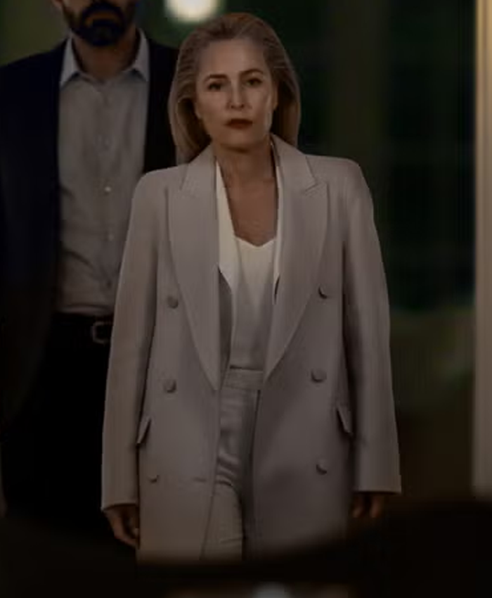 Gillian Anderson Animals Movie Off-White Wool Trench Coat