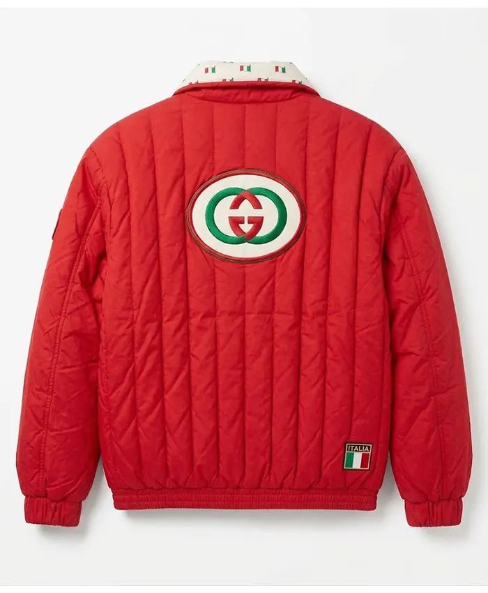 Grab 1987 Gucci Red Puffer Parachute Chevron Track Quilted Jacket back view