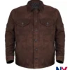 Grab Men's Dark Brown Shirt Style Suede Leather Jacket front view