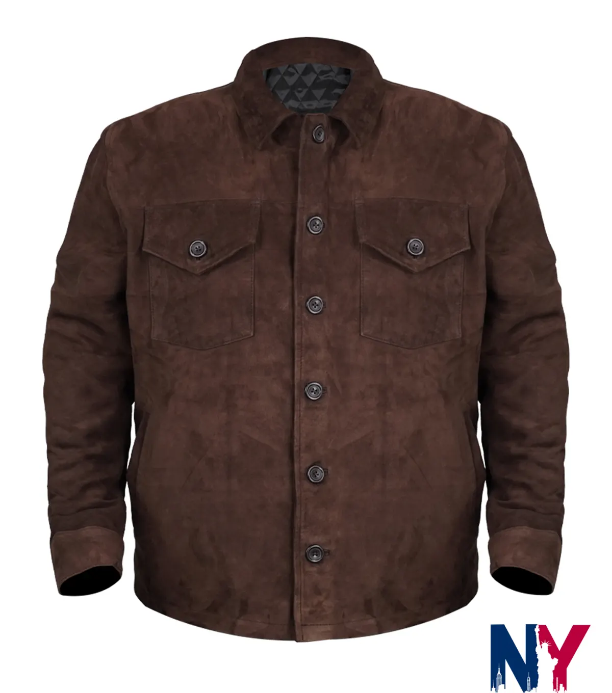 Grab Men's Dark Brown Shirt Style Suede Leather Jacket front view