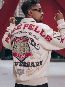 Grab Pelle Pelle 48 Years Anniversary Off-White Bomber Leather Jacket back view