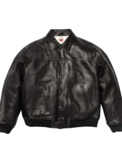 Grab Supreme x A.PRESSE Fall Winter 2026 Black Leather Jacket front view