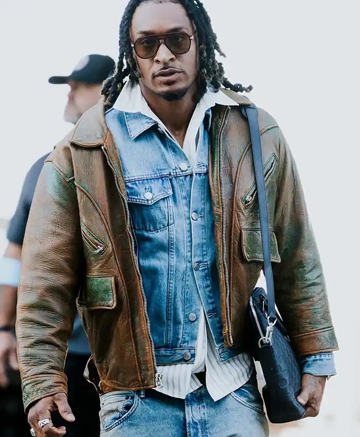 Grant Delpit Arrival Cleveland Browns Distressed Brown Bomber Leather Jacket front view