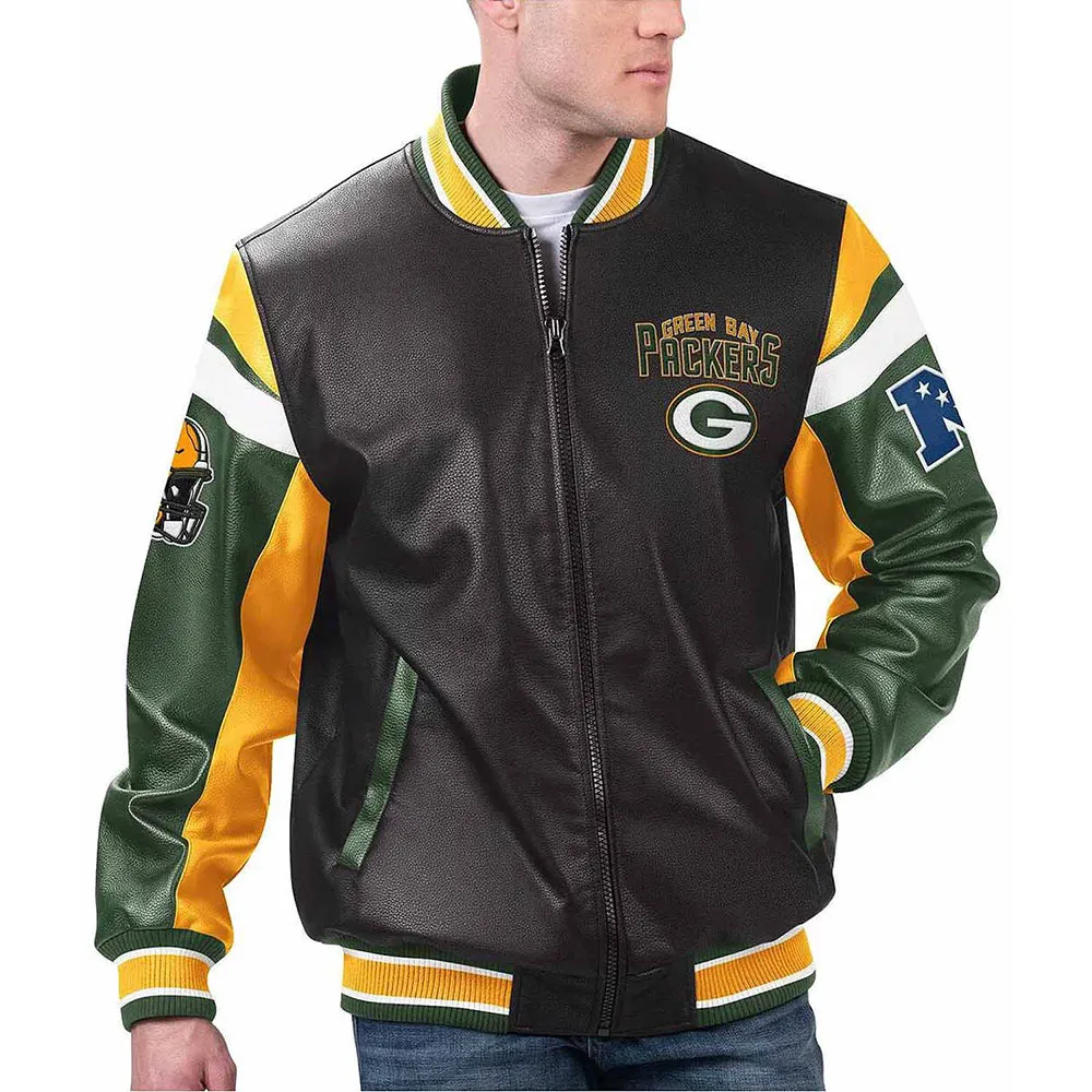Green-Bay-Packers-Black-Varsity-Full-Zip-Leather-Jacket