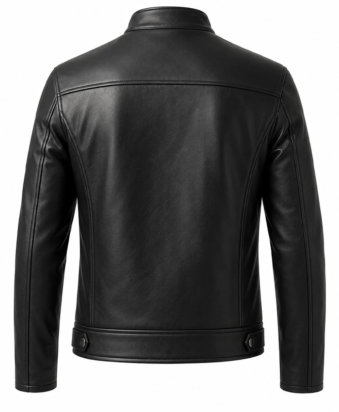 Halloween Black Leather Gold Devil Skull Logo Jacket Back