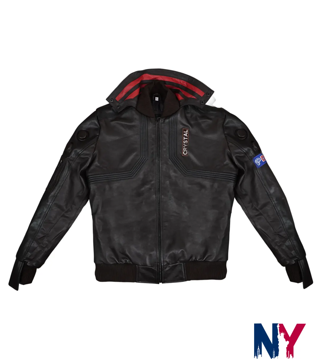 Halloween Men’s Cyberpunk 2077 Samurai Cosplay Black Leather Jacket front view