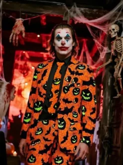 Order Halloween Printed Pumpkin Suit Sales For Men and Women