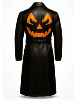 Halloween Pumpkin Black Long Trench Coat