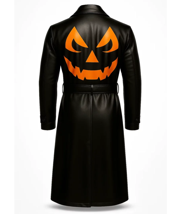 Halloween Pumpkin Black Long Trench Coat